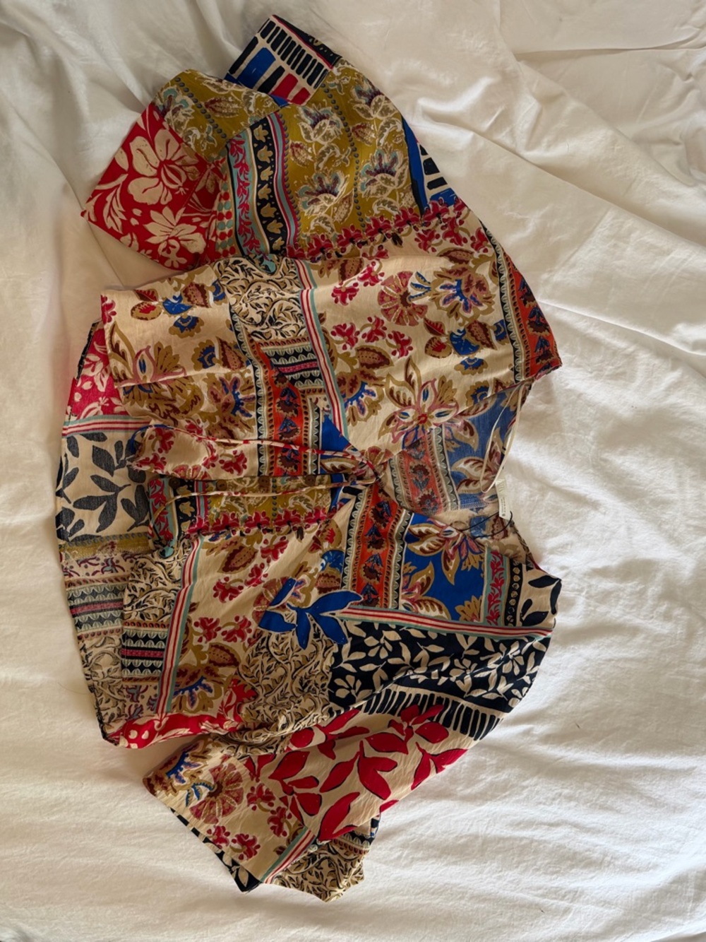 Zara Multicolor Floral Paisley Blouse — Blue, Red & Gold Accents